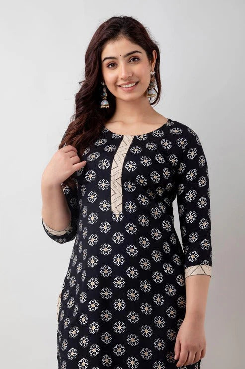 Black Ethnic Motifs Printed Kurta & Palazzo Set for Women | Elegant Festive & Everyday Wear