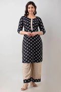 Black Ethnic Motifs Printed Kurta & Palazzo Set for Women | Elegant Festive & Everyday Wear