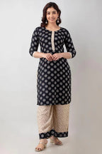 Black Ethnic Motifs Printed Kurta & Palazzo Set for Women | Elegant Festive & Everyday Wear