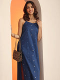 Blue Floral Printed Cotton Straight Kurta Set for Women | Chic Everyday Ethnic Wear