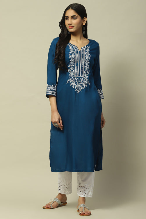 Indigo Rayon Straight Kurta for Women | Elegant Everyday Ethnic Wear