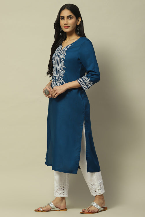 Indigo Rayon Straight Kurta for Women | Elegant Everyday Ethnic Wear
