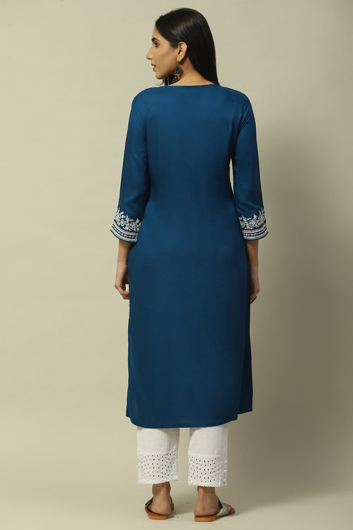 Indigo Rayon Straight Kurta for Women | Elegant Everyday Ethnic Wear