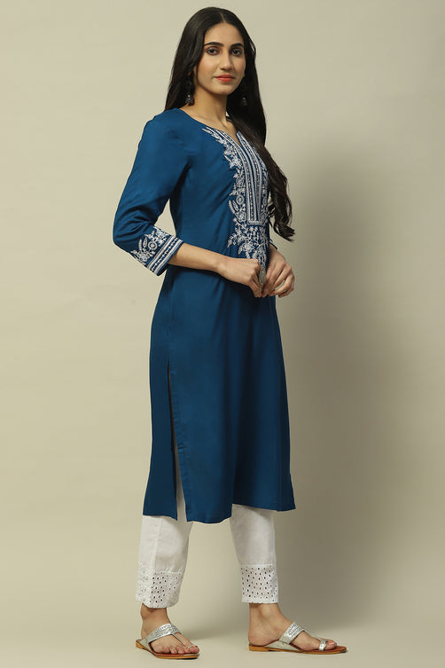 Indigo Rayon Straight Kurta for Women | Elegant Everyday Ethnic Wear