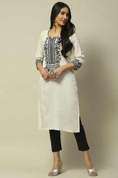Embroidered Rayon Straight Kurta for Women | Elegant Minimal Ethnic Wear