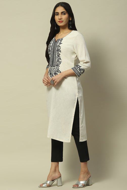 Embroidered Rayon Straight Kurta for Women | Elegant Minimal Ethnic Wear