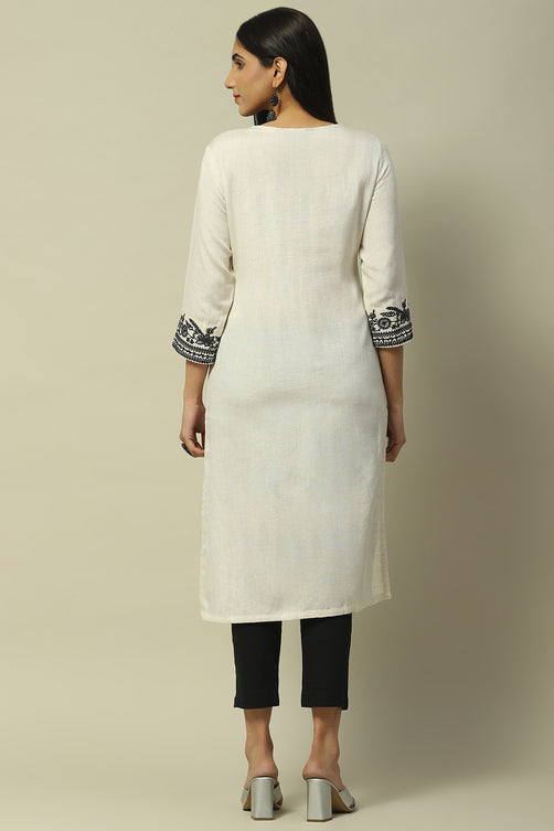 Embroidered Rayon Straight Kurta for Women | Elegant Minimal Ethnic Wear