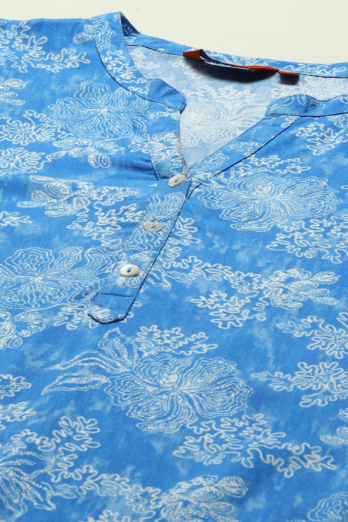 Blue Floral Rayon Straight Kurta for Women | Casual Elegant Wear