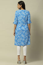Blue Floral Rayon Straight Kurta for Women | Casual Elegant Wear
