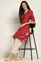 Red Geometric Printed Rayon Kurta for Women | Chic Ethnic Everyday Wear
