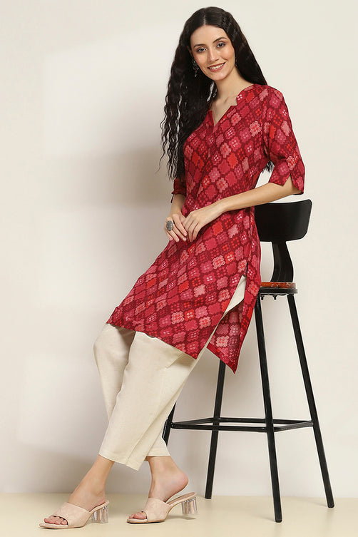 Red Geometric Printed Rayon Kurta for Women | Chic Ethnic Everyday Wear
