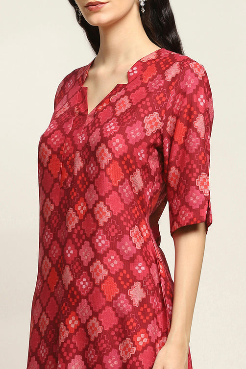 Red Geometric Printed Rayon Kurta for Women | Chic Ethnic Everyday Wear