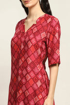 Red Geometric Printed Rayon Kurta for Women | Chic Ethnic Everyday Wear