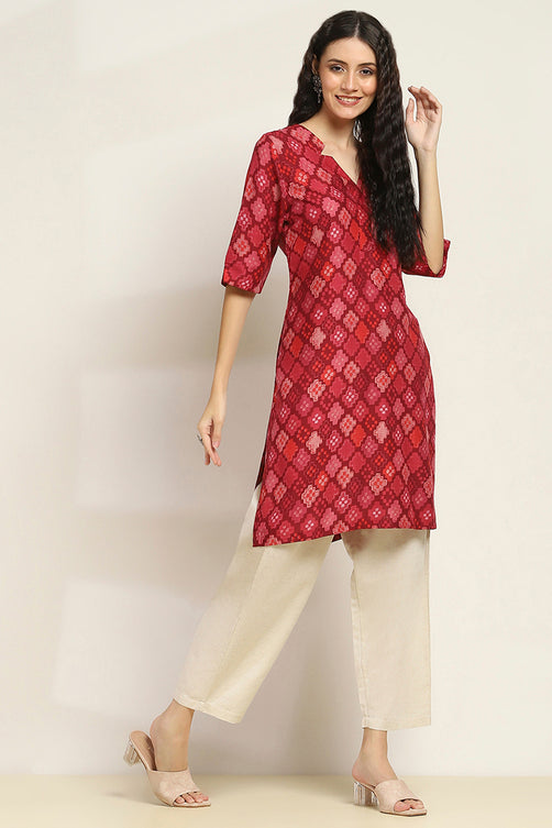 Red Geometric Printed Rayon Kurta for Women | Chic Ethnic Everyday Wear