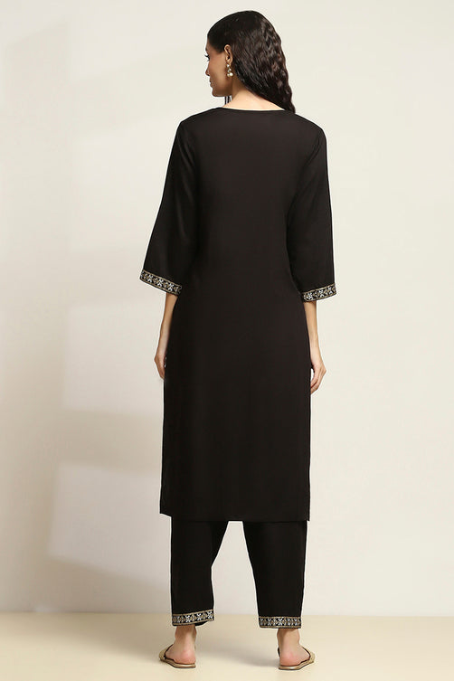 Black Viscose Rayon Printed Straight Kurta