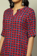 Magenta Geometric Printed Straight Kurta – Bold Elegance Edition