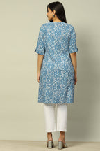 Blue & White Floral Printed Straight Kurta – Fresh Elegance Edition