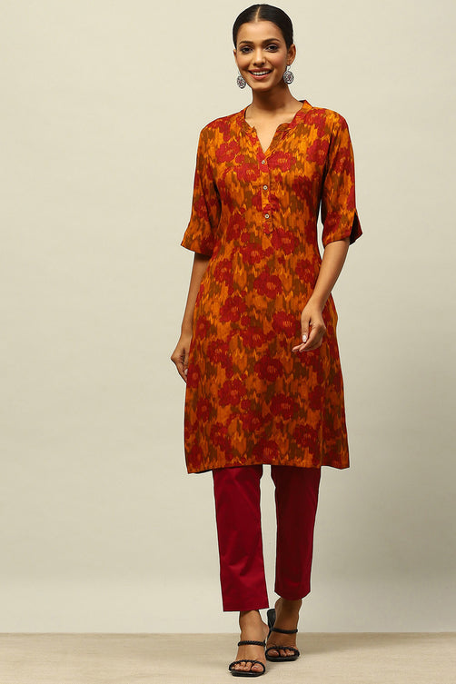 Yellow Rayon Printed Straight Kurta – Bright Everyday Elegance