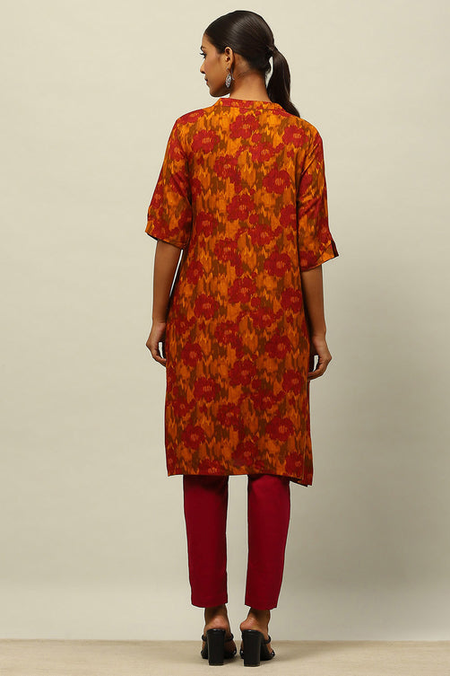 Yellow Rayon Printed Straight Kurta – Bright Everyday Elegance
