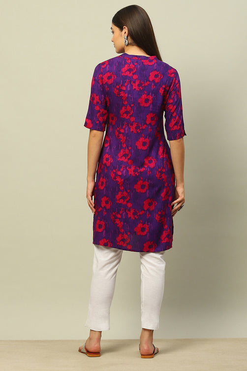Purple Rayon Printed Straight Kurta – Elegant Everyday Wear