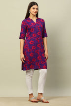 Purple Rayon Printed Straight Kurta – Elegant Everyday Wear