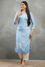 Blue Viscose Straight Kurta – Grace in Every Detail