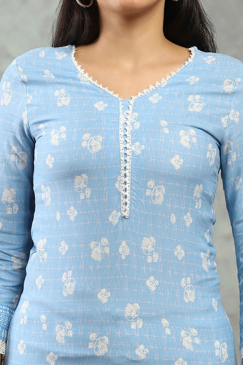 Blue Viscose Straight Kurta – Grace in Every Detail