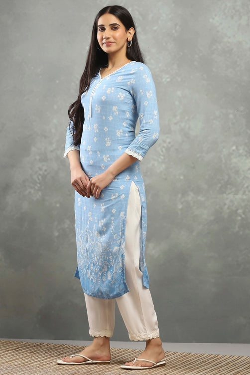 Blue Viscose Straight Kurta – Grace in Every Detail