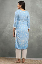 Blue Viscose Straight Kurta – Grace in Every Detail