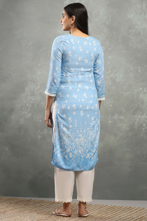 Blue Viscose Straight Kurta – Grace in Every Detail