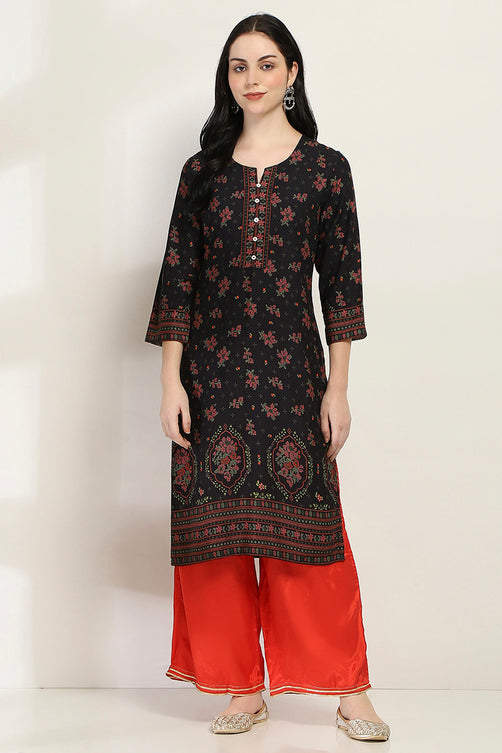 Black Printed Straight Kurta for Women | Elegant Everyday Ethnic Wear