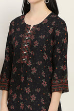 Black Printed Straight Kurta for Women | Elegant Everyday Ethnic Wear