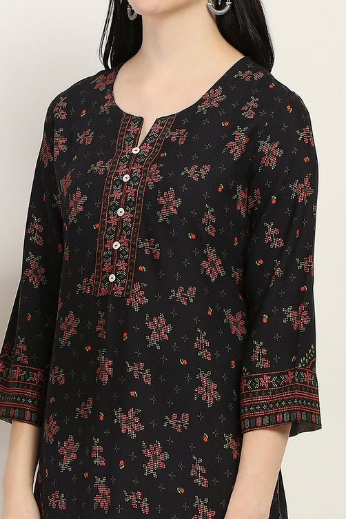 Black Printed Straight Kurta for Women | Elegant Everyday Ethnic Wear