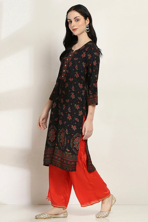 Black Printed Straight Kurta for Women | Elegant Everyday Ethnic Wear