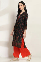 Black Printed Straight Kurta for Women | Elegant Everyday Ethnic Wear