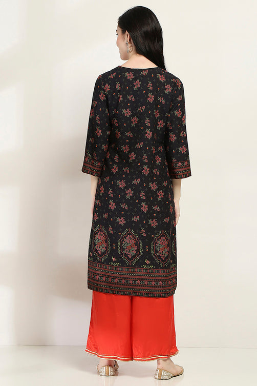 Black Printed Straight Kurta for Women | Elegant Everyday Ethnic Wear