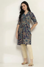Indigo Printed Straight Kurta – Timeless Ethnic Charm