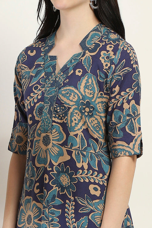 Indigo Printed Straight Kurta – Timeless Ethnic Charm