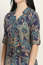 Indigo Printed Straight Kurta – Timeless Ethnic Charm