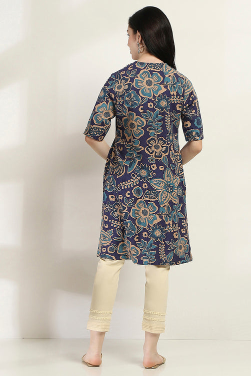 Indigo Printed Straight Kurta – Timeless Ethnic Charm