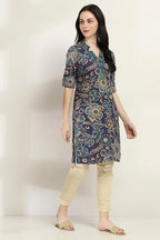 Indigo Printed Straight Kurta – Timeless Ethnic Charm