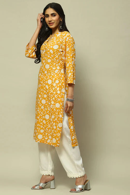 Mustard Viscose Straight Kurta for Women | Elegant Everyday Style